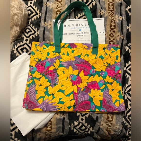 HERMES VINTAGE EUC COA* Les Perroquet Tote - Picture 4 of 14